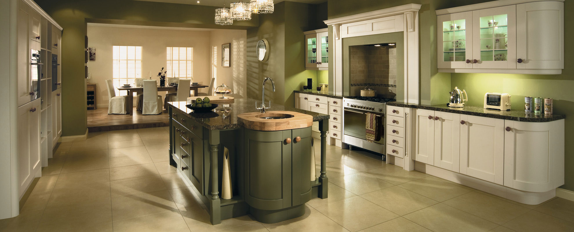 Fitted kitchen shown in Madison Ivory and Olive Fitted kitchen shown in Madison Ivory and Olive